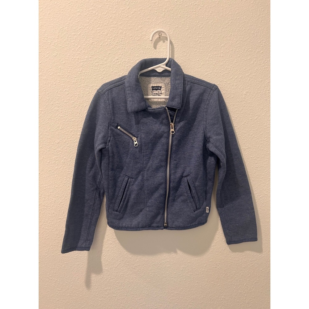 Levis Girls Blue Heather Sherpa Lined Moto Jacket‎ Full Zip Size 6X/7
